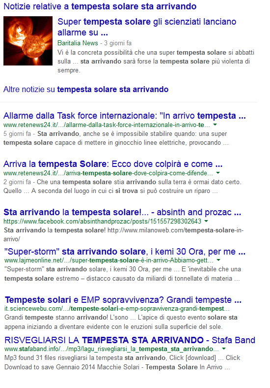 Ricerca Google: tempesta solare