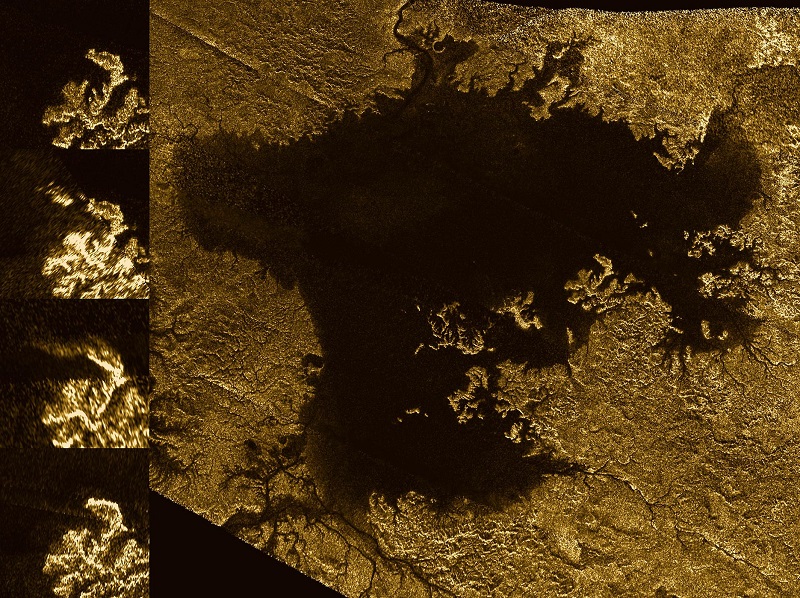 Foto di Titano e delle sue "isolette". Credit: NASA/JPL-Caltech/ASI/Cornell
