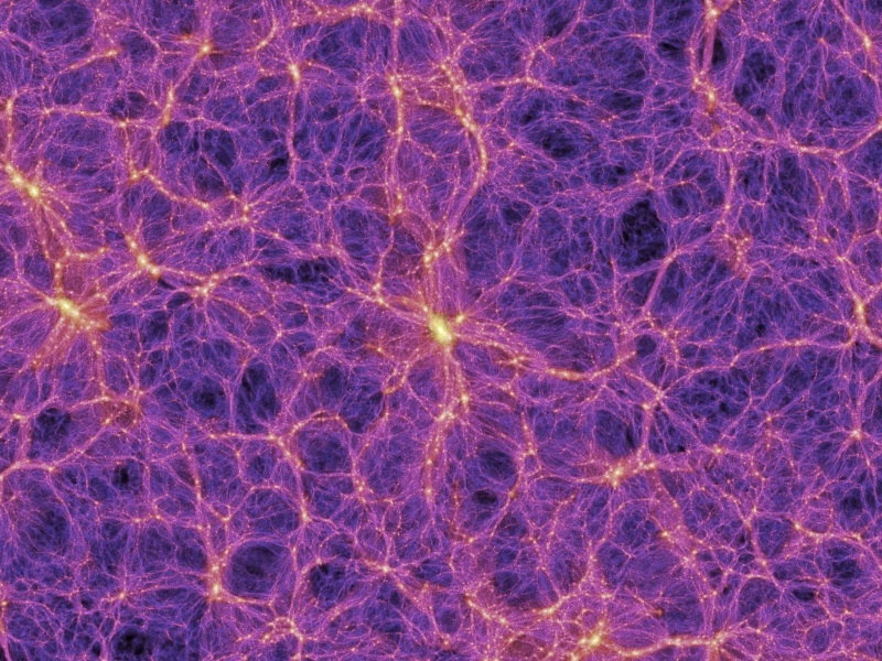 Rappresentazione della struttura dell'universo costituito da filamenti di materia oscura che collegano tra loro le galassie. Credits: NASA