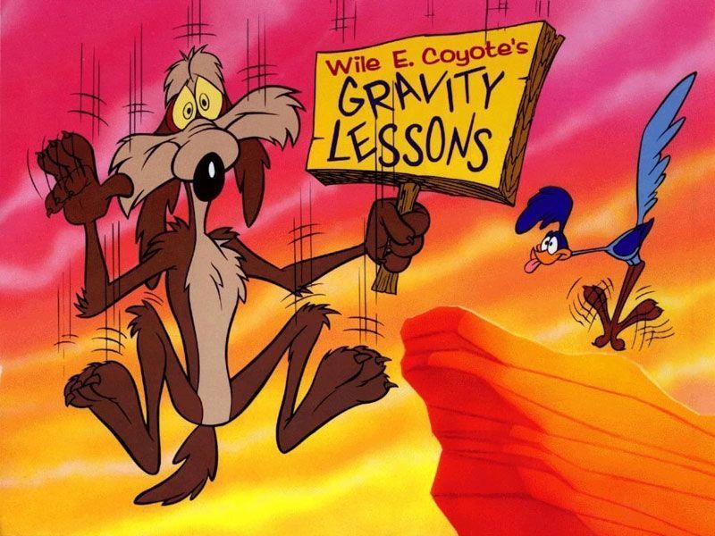 Il povero Willy il coyote conosce molto bene la forza di gravità!! (Chuck Jones, Warner Bros.)